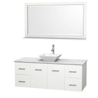 Wyndham Collection Centra 60 in. Vanity in White with Marble Vanity Top in Carrara White, Porcelain Sink and 58 in. Mirror WCVW00960SWHCMD2WM58