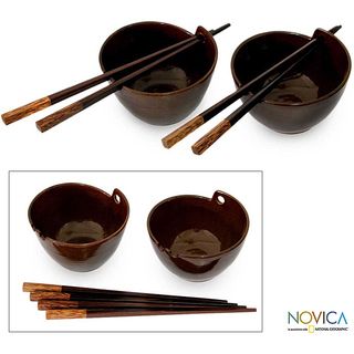 Set of 2 Handcrafted Ceramic Mangkok Dinner Bowls (Indonesia)
