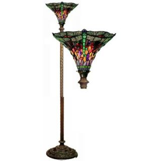 Dragonfly Red & Purple Torchiere Lamp