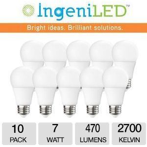 IngeniLED LED  A lamp   10 Pack, 7W(40W Equivalent) 470 lumens, Dimmable, Bundle   ABL A19W 07E6W A SD Bundle