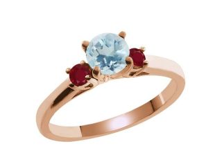 0.69 Ct Round Sky Blue Aquamarine Red Ruby 925 Rose Gold Plated Silver Ring