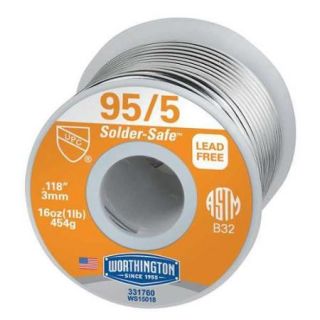 WORTHINGTON 333749 Solid Wire Solder, Dia 0.118 In, 1lb