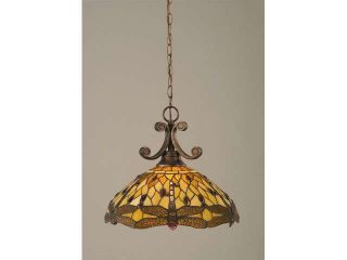 Toltec Lighting Curl Pendant, 16" Amber Dragonfly Tiffany Glass   251 BRZ 946