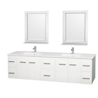 Wyndham Collection Centra 80 in. Double Vanity in White with Solid Surface Vanity Top in White, Square Sink and 24 in. Mirror WCVW00980DWHWSUNSM24