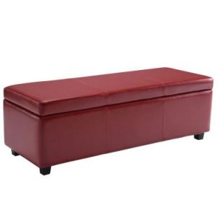 Simpli Home Avalon Red Faux Leather Large Rectangular Storage Ottoman Bench AXCF18 RD