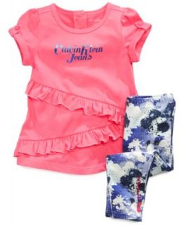 Calvin Klein Baby Girls 2 Piece Ruffle Shirt & Pants Set