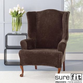 Sure Fit Stretch Plush Chocolate Wing Chair Slipcover   14974055