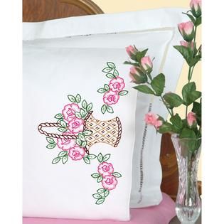Stamped Pillowcases With White Perle Edge 2/Pkg Basket Of Flowers