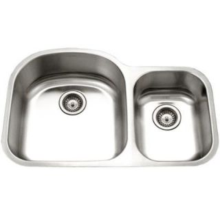 HOUZER Eston Series Undermount Stainless Steel 32 in. 70/30 Double Bowl Kitchen Sink in Satin PNC 3200SR 1