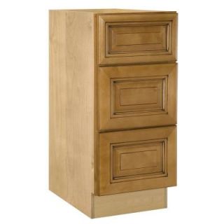 Home Decorators Collection 15x28.5x21 in. Lewiston Assembled Desk Height Base Cabinet with 3 Drawers in Toffee Glaze DDR15 LTG