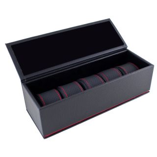 Caddy Bay Collection Black/ Red Carbon Fiber 5 slot Watch Case