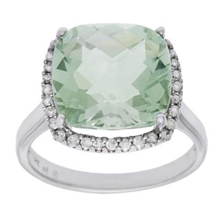 14k White Gold 1/4ct TDW White Diamond Green Amethyst Ring (H I, SI1