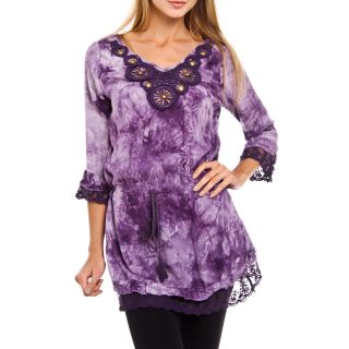 Womens Angel Purple Tie Dye 3/4 Sleeve Top   Shopping   The