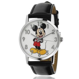 Disney Mickey Mouse Womens Black Faux leather Analog Watch