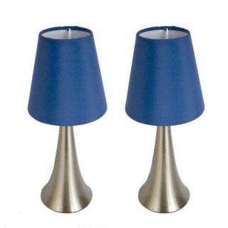 Simple Designs Valencia 11.5 in. Brushed Nickel Mini Touch Table Lamp Set with Blue Fabric Shades (2 Pack) LT2014 BLU 2PK