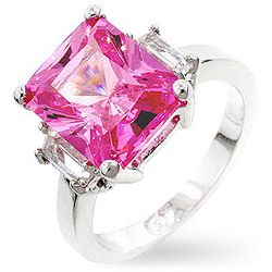 Kate Bissett Silvertone Pink Emerald cut Cubic Zirconia Ring