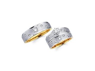 .50ct Diamond 14k Two Tone Gold Engagement Wedding Trio 3 Three Ring His and Hers Set (G H, SI2)