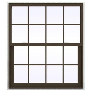 JELD WEN 41.5 in. x 47.5 in. V 2500 Series Single Hung Vinyl Window with Grids   Brown THDJW143800767