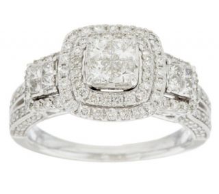 Michael Beaudry 1.25 cttw Diamond Cushion 3 Stone Halo Ring, 14K Gold —