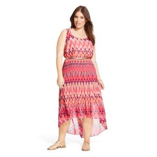 Womens Plus Size Belted Hi Lo Maxi Dress Coral/Magenta/Navy   Studio