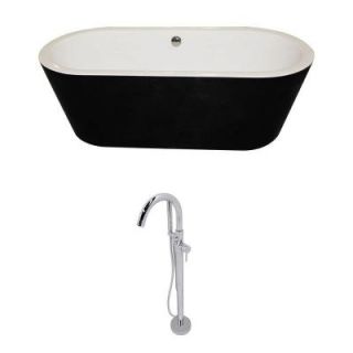 ANZZI Dualita 5.3 ft. Acrylic Classic Freestanding Flatbottom Non Whirlpool Bathtub in Black and Kros Faucet in Chrome FT011 0025