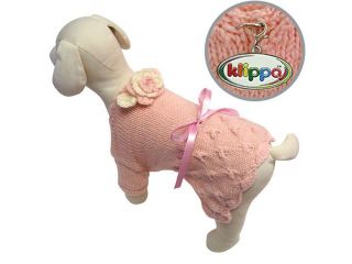 Adorable "Pretty In Pink" Hand Knitted Dog Sweater Dress with Flower   S