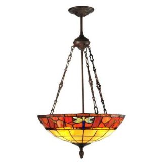 Dale Tiffany Genoa 3 Light Inverted Hanging Antique Bronze Pendant with Art Glass Shade TH12230
