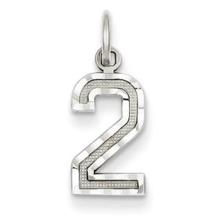 14k White Gold Casted Small D/C Number 2 Charm Pendant