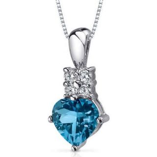 Oravo 1.25 Carat T.G.W. Heart Shape London Blue Topaz Rhodium over Sterling Silver Pendant, 18"
