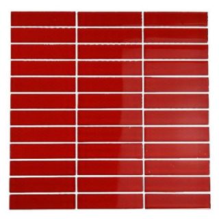 Splashback Tile Contempo Lipstick Red Polished 12 in. x 12 in. x 8 mm Glass Mosaic Floor and Wall Tile CONTEMPO LIPSTICK RED POLISHED 1x4