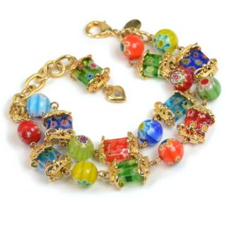 Sweet Romance Goldtone Millefiori Candy Squares Bracelet   13980777