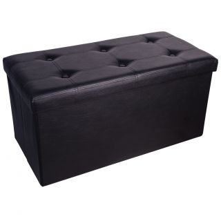 Danya B. Black Faux Leather Folding Storage Bench with Buttons