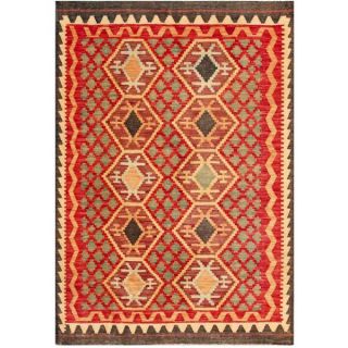 Herat Oriental Afghan Hand woven Tribal Kilim Red/ Beige Wool Rug (42