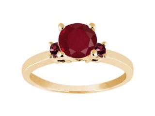 1.23 Ct Round Red Ruby Rhodolite Garnet 18K Yellow Gold Engagement Ring