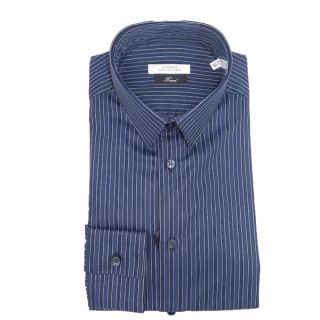 Versace Collection Mens Navy Blue Striped Long Sleeve Casual Shirt