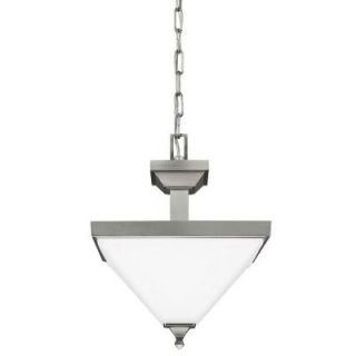Sea Gull Lighting Denhelm 2 Light Brushed Nickel Semi Flush Mount Convertible Pendant with Inside White Painted Etched Glass 7750402 962