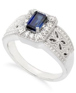 Sterling Silver Ring, Emerald Cut Blue Sapphire (3/4 ct. t.w.) and