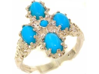 Luxury Sterling Silver Womens Turquoise Cluster Ring   Size 4.75   Finger Sizes 4 to 12 Available