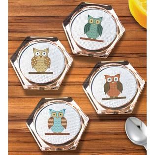 Owl Coaster Set Counted Cross Stitch Kit 3.9 Hexagon 18 Count Set Of