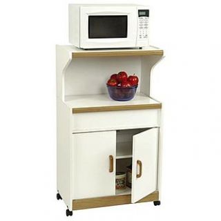 Dorel Home Furnishings White Microwave Workcenter With Oak Trim And