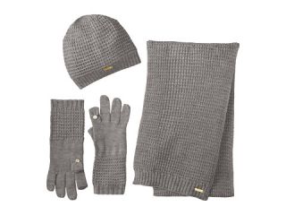 Calvin Klein Waffle Hat Glove Scarf Set 3 Piece Heathered Mid Gray