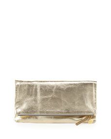 Clare Vivier Maison Metallic Fold Over Clutch Bag, Gold