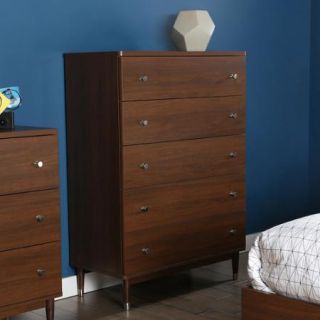 South Shore Olly Mid Century Modern 5 Drawer Chest, Brown Walnut
