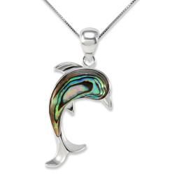 West Coast Jewelry Sterling Silver Abalone Dolphin Necklace