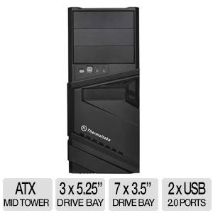Thermaltake V2 S Mid Tower ATX Case   500W PSU, 3x 5.25 drive bays, 7x 3.5 drive bays, 2x USB 2.0 ports, Micro ATX M/B Compatible, Black   VN85521N2U
