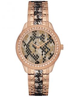 GUESS Womens Rose Gold Tone & Python Print Stainless Steel Bracelet