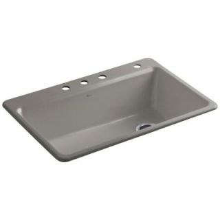 KOHLER Riverby Top Mount Cast Iron 33 in. 4 Hole Single Bowl Kitchen Sink with Accessories in Cashmere K 5871 4A2 K4