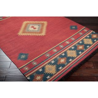 Hand woven Red Southwestern Aztec Fernie Wool Rug (5 x 8
