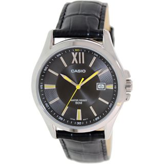 Casio Mens MTPE103L 1AV Black Leather Quartz Watch with Black Dial