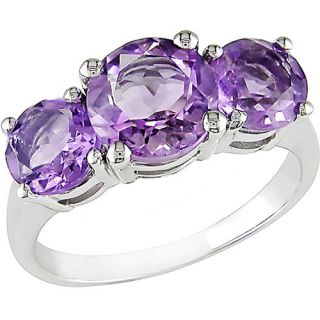 3 Carat T.G.W. Round Amethyst Three Stone Ring in Sterling Silver